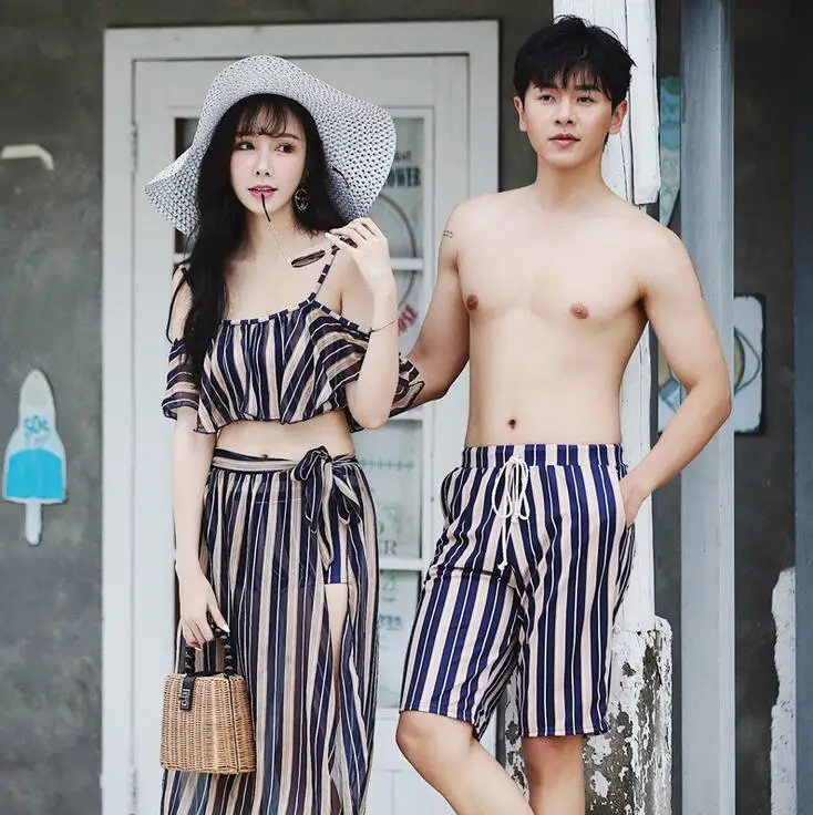 Новые парные купальники комплект бикини из 3 предметов с накидкой и мужские