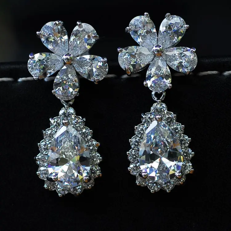 Роскошные серьги подвески с цветочным украшением из Earrring AAAAA Циркон cz 925 серебро