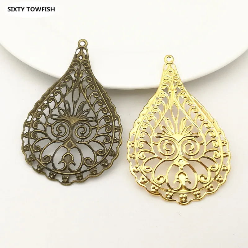

10 Pieces 40x63mm 3 Colors Metal Filigree Big Waterdrop Flower Slice Charms base Setting Jewelry DIY Components Findings B19025