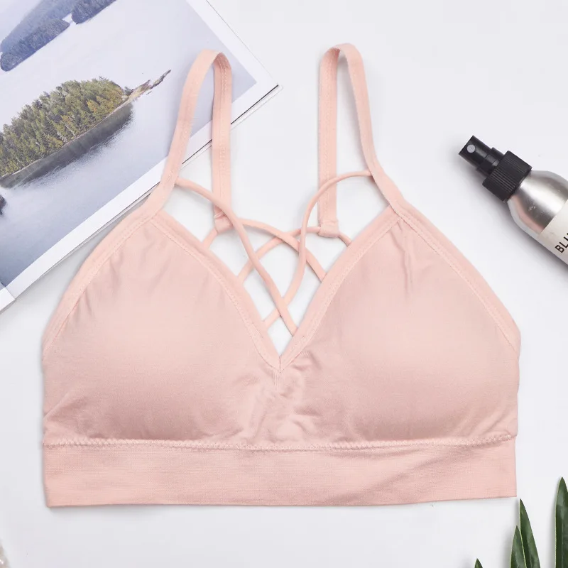 Pink Модное красивое нижнее белье, закрытое сзади, однотонный топ с парашютом, бесшовный спортивный жилет с подвеской для девочек - Цвет: Pink