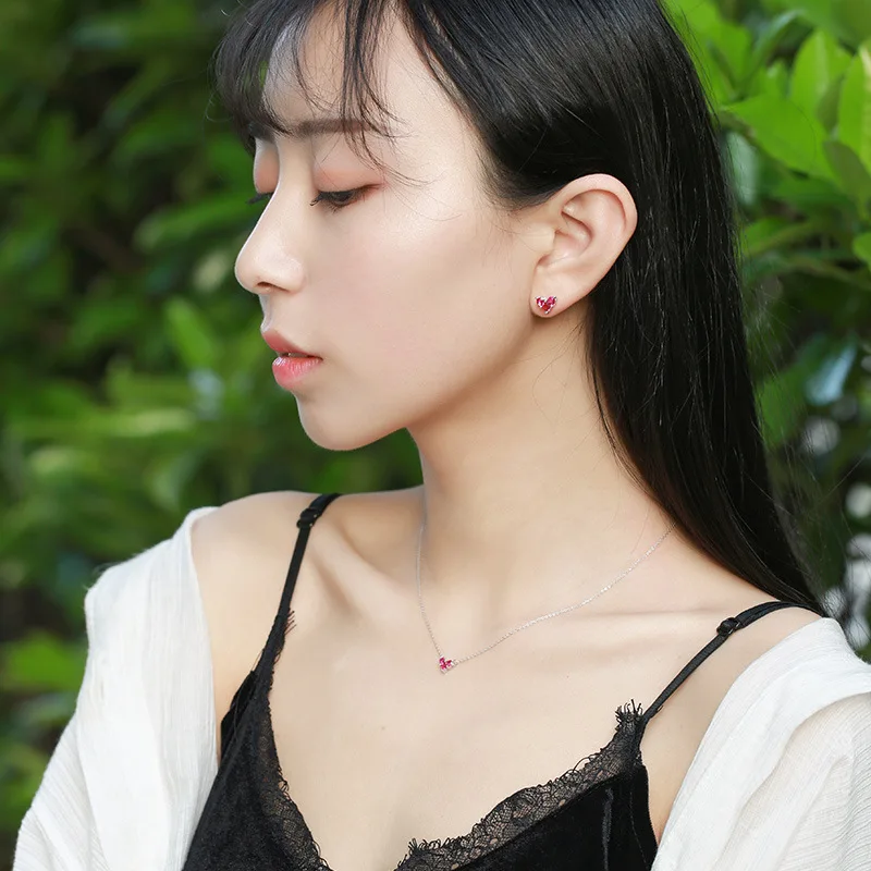 RYOUCUTE Мода 925 пробы Серебряное Ювелирное Украшение, длинная цепочка из корейского красного Подвески в виде сердца для Для женщин свадебные Kolye в стиле Collares Bijoux(украшения своими руками