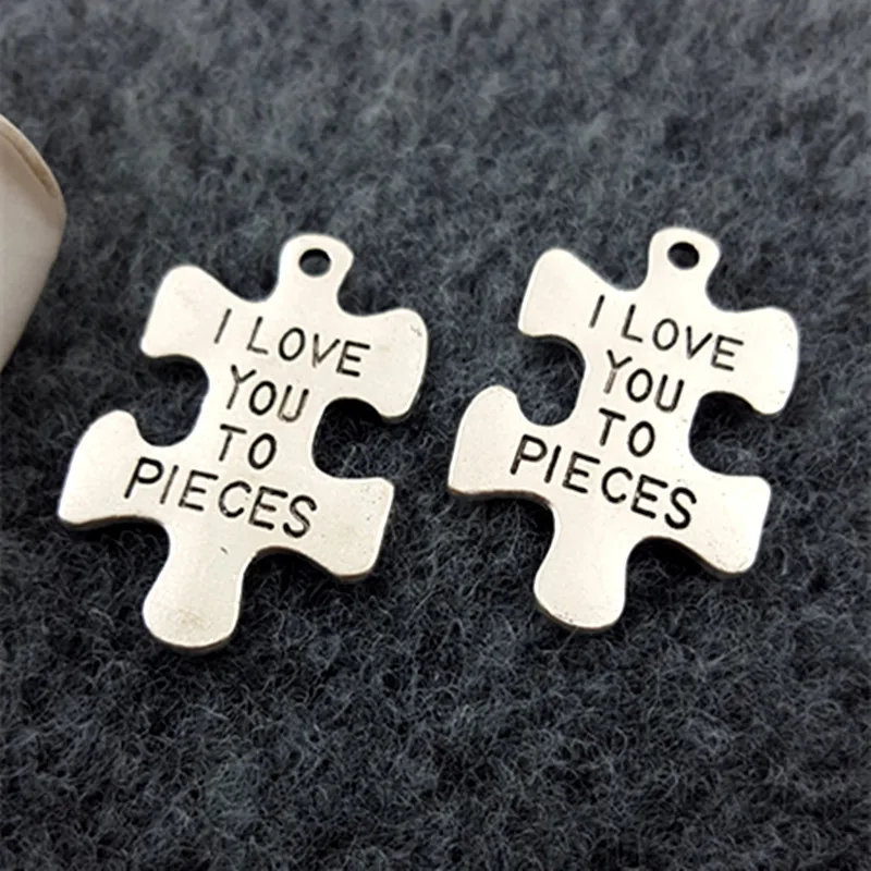 5 шт./лот античный посеребренный Шарм-головоломка шарм надпись I LOVE YOU TO PIECES