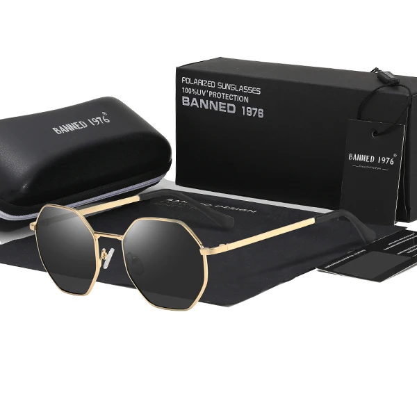 gold black HD поляризационные полигональные Солнцезащитные очки женские мужские очки женские роскошные Ретро Металлические крутые солнцезащитные очки винтажные Oculos Feminino UV400 - Цвет линз: gold black