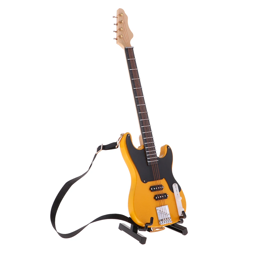 Миниатюрный деревянный электрический бас 20 см с подставкой модель для шарнирной