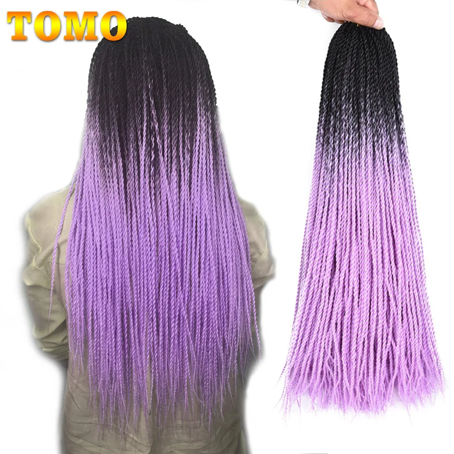 TOMO 24Inch 30Roots Small Crochet Braids Hair Senegalese Twist Ombre Synthetic Colored Braiding Hair Extensions Crochet Hair