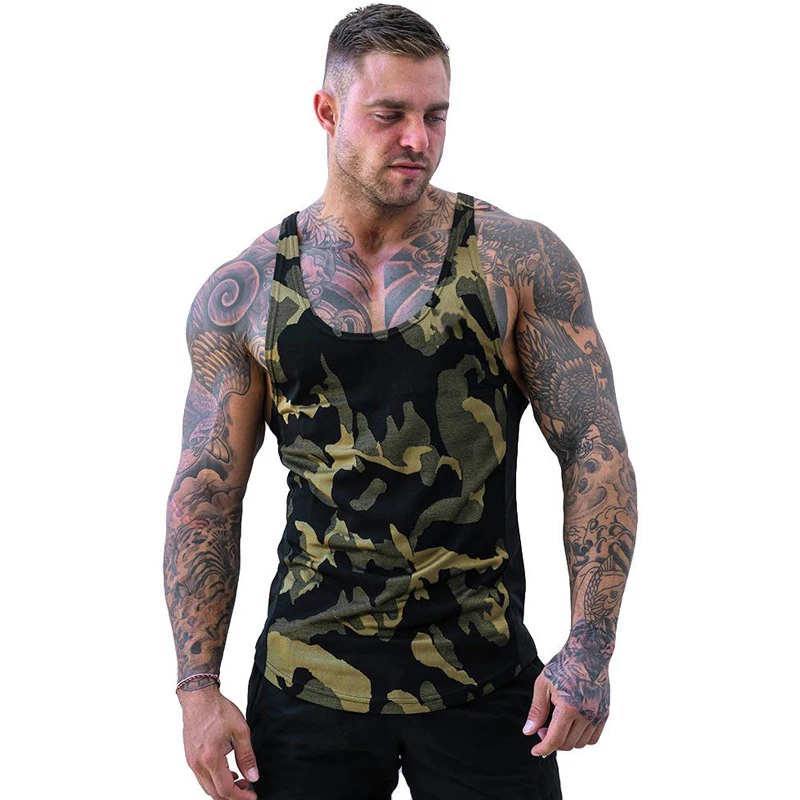 2019 фитнес Камуфляжный принт мужская майка для бодибилдинга военный без рукавов