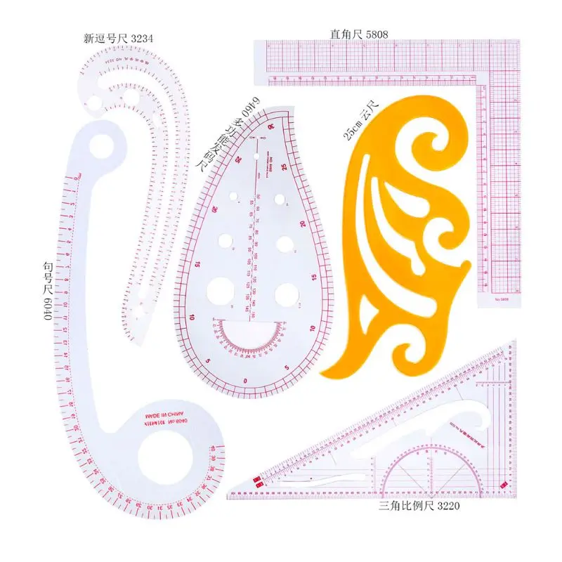 

6pcs/set Multifunctional bendable French Curve Rulers Drawing Line Measure Sewing Tailor Straight Clothing Sample Patchwork