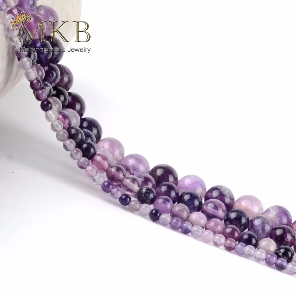 Natural Round Purple Fluorite Stones Loose Beads For Jewelry Making 4 6 8 10mm Gem Diy Bracelet Jewellery Accessories | Украшения и