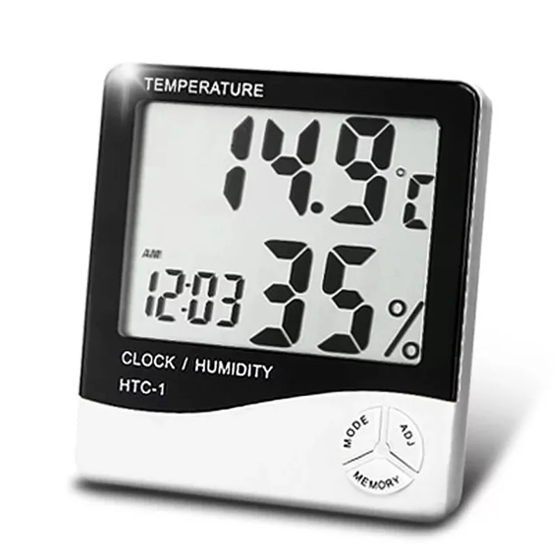 

Электронный измеритель температуры и влажности для помещения, ЖК-цифровой термометр, гигрометр, метеостанция, будильник, HTC-1