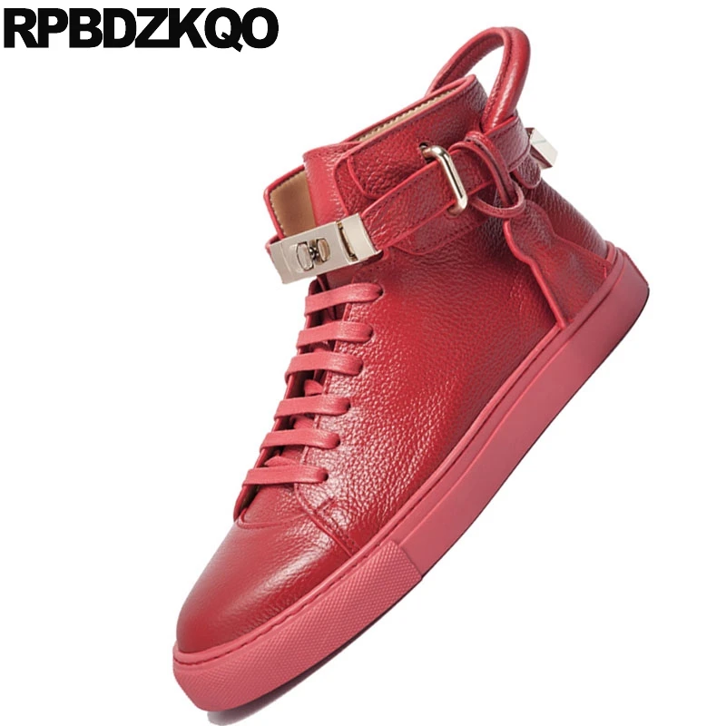 Men Shoes Casual High Top Genuine Leather Skate Italy European Cow Skin Flats British Style Sneakers Luxury Trainers Red Hip Hop |
