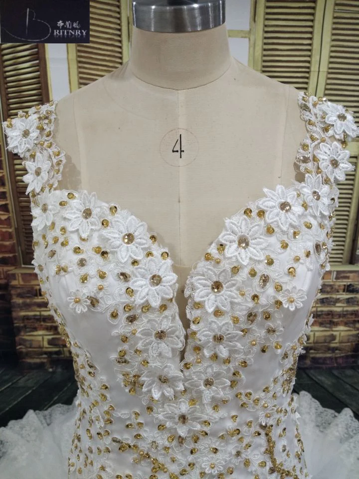 BRITNRY Real Photos Luxury Wedding Dress V Neck Ivory Lace With Gold Beading Mermaid Wedding Dresses Custom Made Plus Size