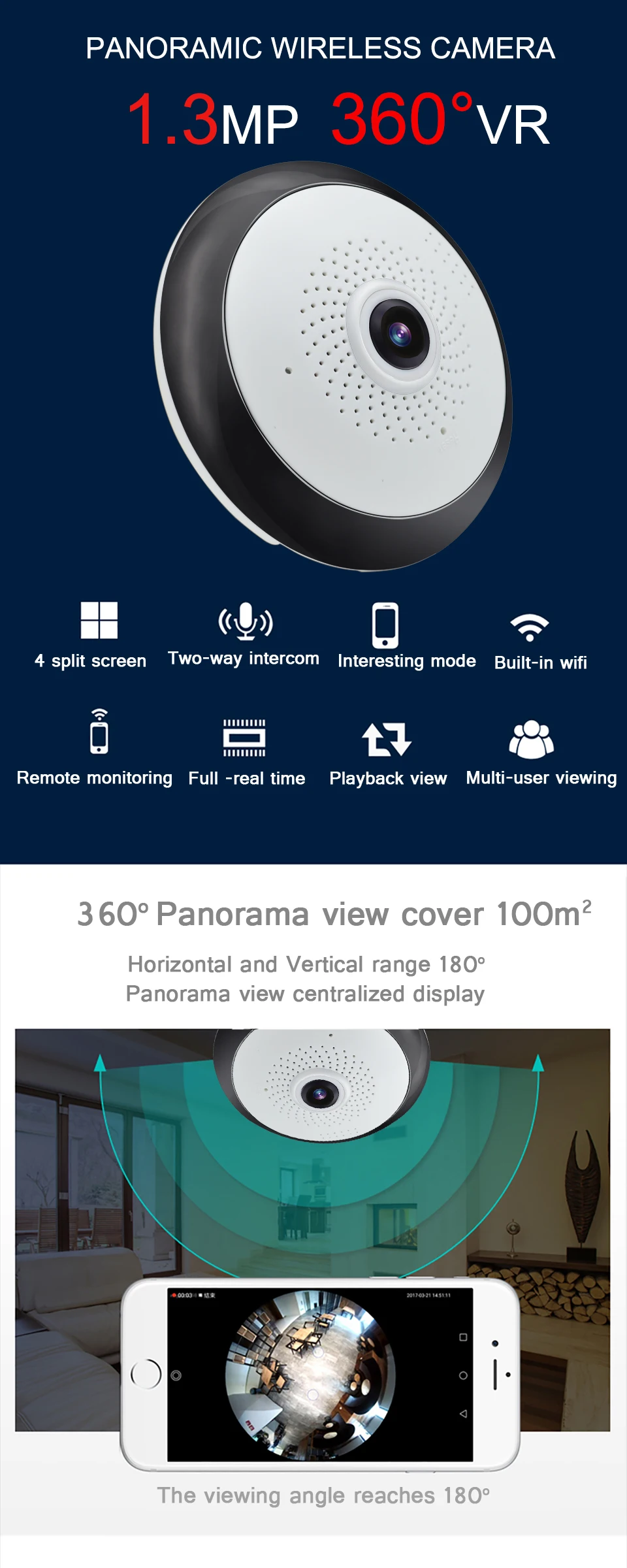 OUERTECH Full view wifi 360 градусов двухсторонняя аудио панорамная 1.3MP рыбий глаз Беспроводная Смарт ip-камера поддержка 64g приложение ICSEE