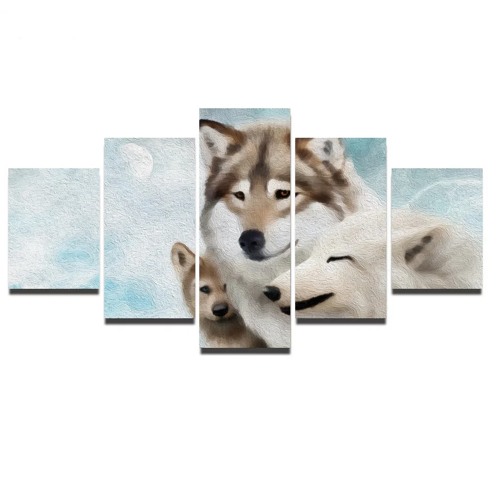 5 Panel Large HD Printed Painting Wolf Colorful Canvas Print Art Home Decor Wall Picture for Living Room | Дом и сад