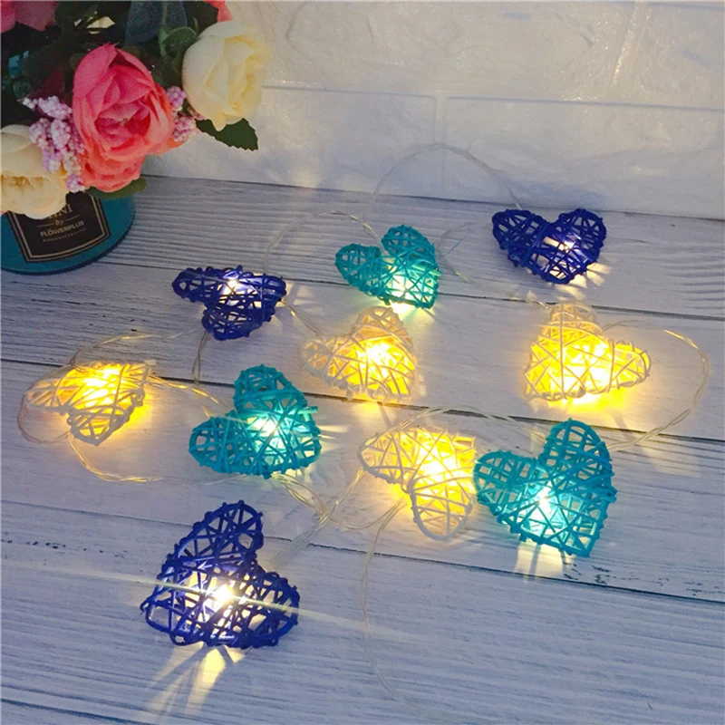 10 Led Rattan Love Heart Fairy String Decorative Lights Battery Operated Christmas Outdoor Patio Garland Wedding Decoration | Лампы и