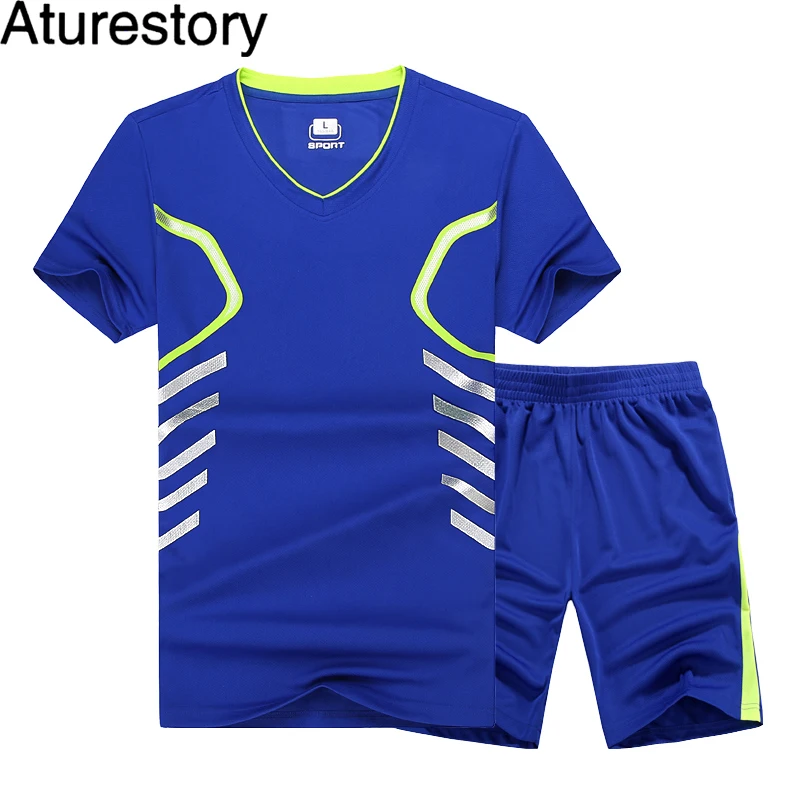 Aturestory летний мужской спортивный костюм Быстросохнущий Спортивный футболка с