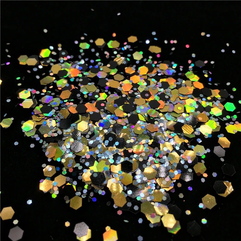 

100g Multi-color Holographic Laser Hexagon Shaped Chunky Glitter Festival Shining Flakes Sequins Powder Nail Art Body Hair Decor