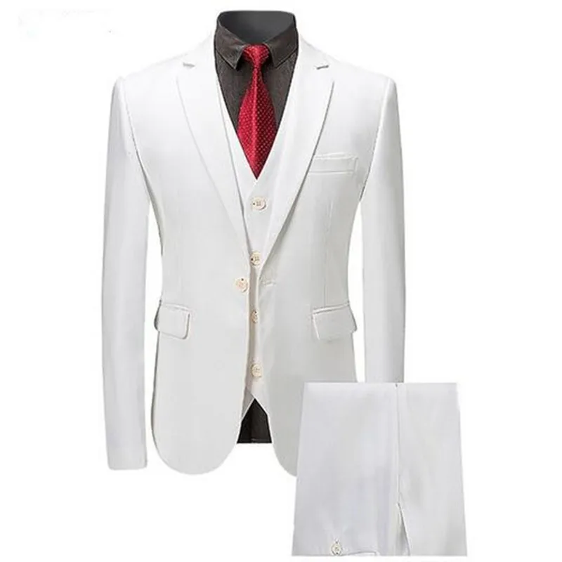 

Slim Fit White Men Formal Business Suits 3 Pieces Groomsmen Tuxedos Men Wedding Party Suit Custom Made (Jacket+Vest+Pant)