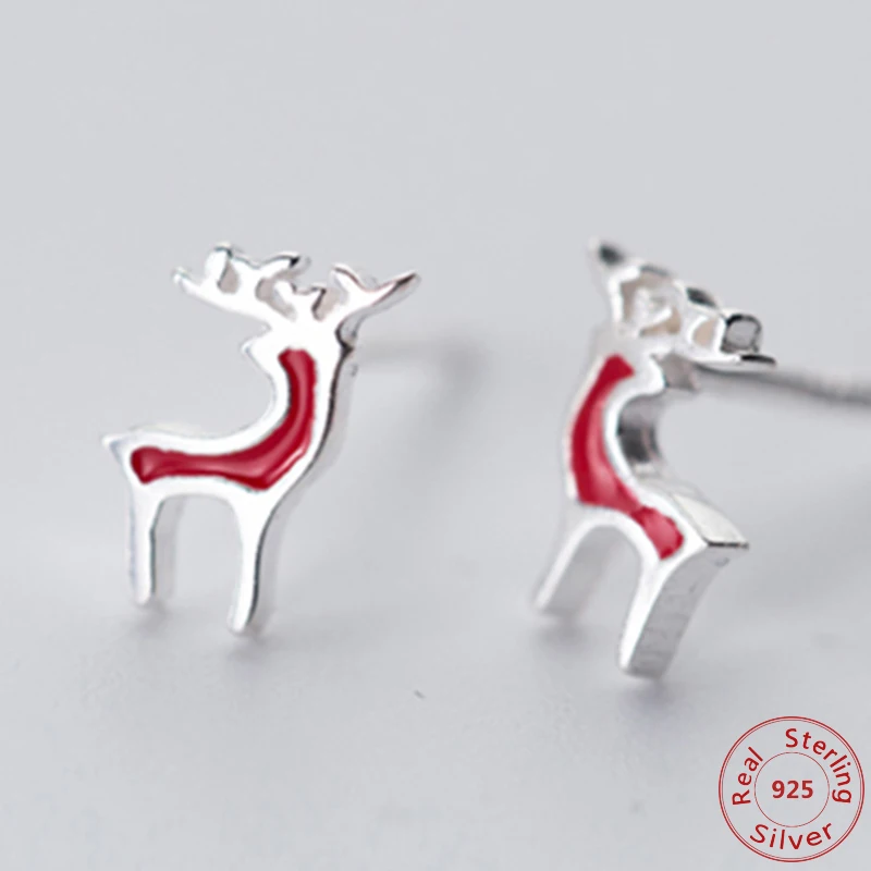 

Новинка; Модные серьги-гвоздики в виде оленя для девочек Детский милый маленький серьги 925 стерлингового серебра олень рождественские пода...