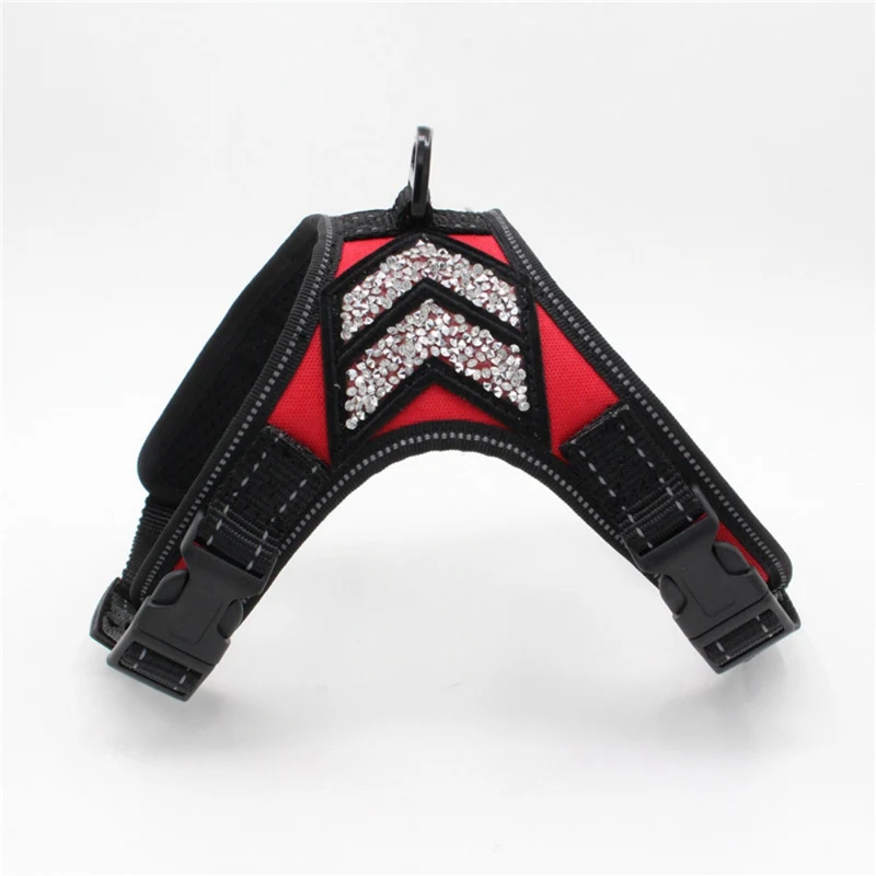 

Pet Dogs Basic Halter Harnesses Safe Travel Supplies Meash Breathable Reflective Harness with Glittering Rhinestone