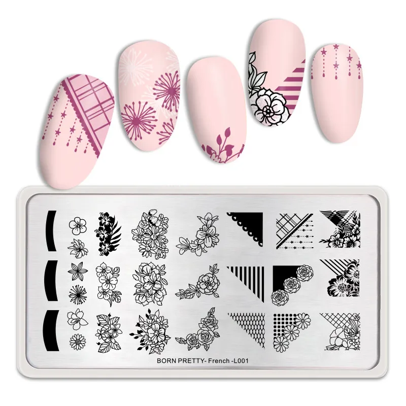 BP-F-L001 BORN PRETTY французский стиль прямоугольная пластина для штамповки ногтей из нержавеющей стали Цветы для дизайна ногтей изображения DIY пластины инструменты - Color: BP-F-L001