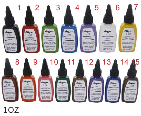 

15ml/Bottle 15 Colors Professinal Tattoo Ink Pigment Set Permanent Makesup Paints Natural For Body Arts