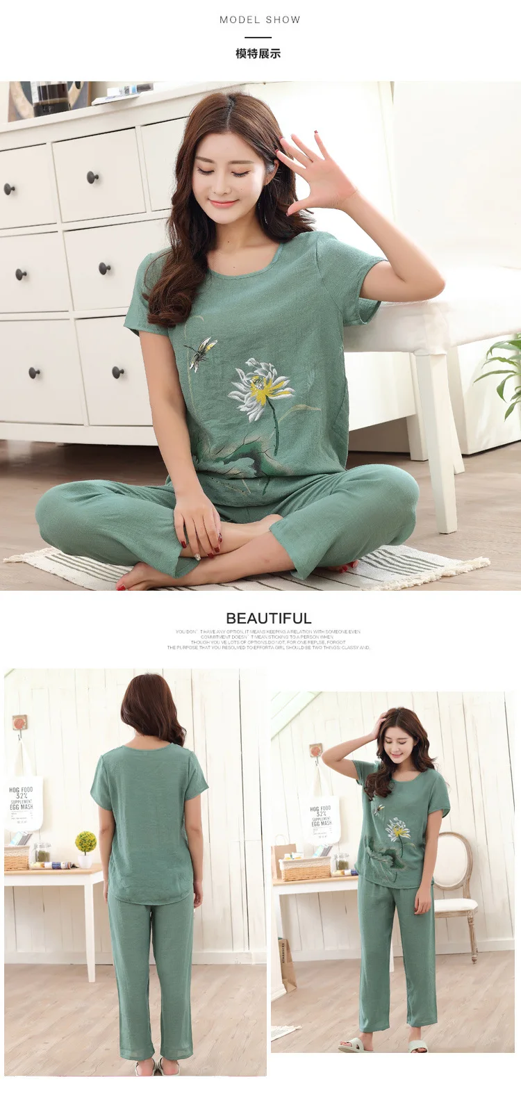 L, XL, XXL, 3XL, 4XL, летние женские пижамы, домашняя одежда размера плюс, комплект пижамы для женщин, пижамные комплекты из хлопка и льна