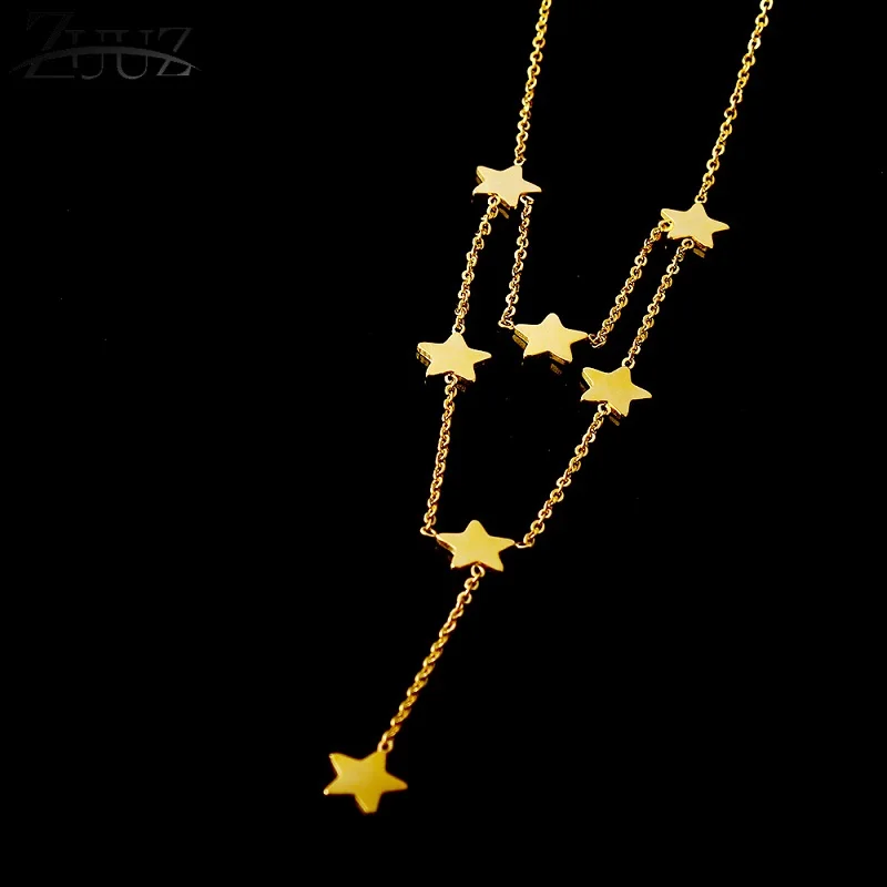 star B ZUUZ длинное ожерелье из нержавеющей стали для женщин ювелирные аксессуары цепь чокер серебро золото кулон длинное эффектное ювелирное сердце - Окраска металла: star B