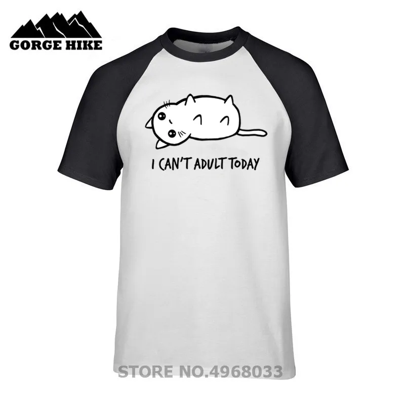 Милая футболка с котом I can't adult today Streetwear Hombre Awesome Artsy стильная мужская коротким