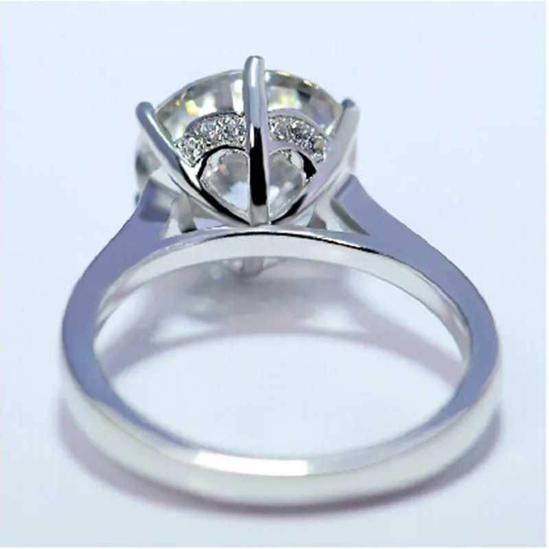 

Positive Hearts and Arrows Ring 4Ct Moissanite Diamond Ring Engagement Prongs Luxury Quality Solid 14K White Gold Jewelry