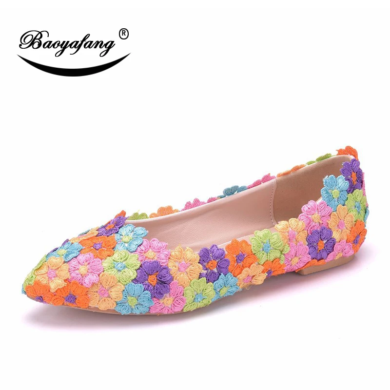 Bao Ya Fang Women's Bride's color wedding shoes Bridesmaid Dresses Flat-soled Shoes Fashion lace shoes Sweet Banquet Shoes