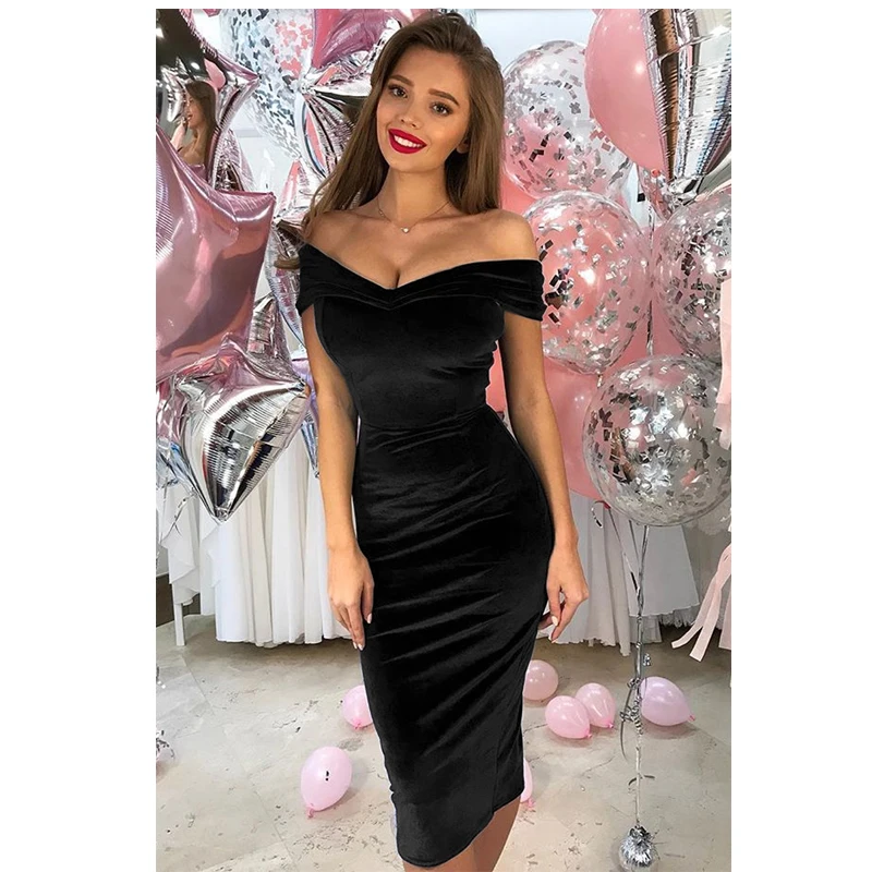 2019 новые женские велюровые платья осенние с открытыми плечами бордовые v