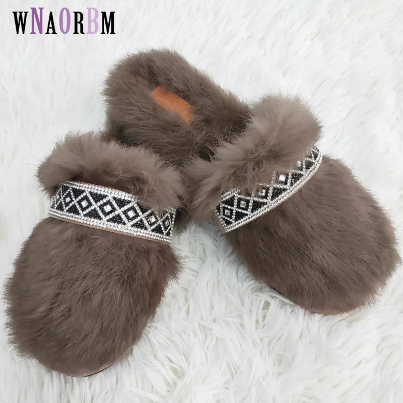 2020 меховые тапочки Женские модные Тапочки на плоской подошве Летние домашние