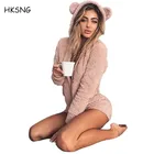 HKSNG женские высококачественные розовые флисовые комбинезоны с капюшоном и кроличьими ушками, бархатные кигуруми, искусственные толстовки, свитшоты