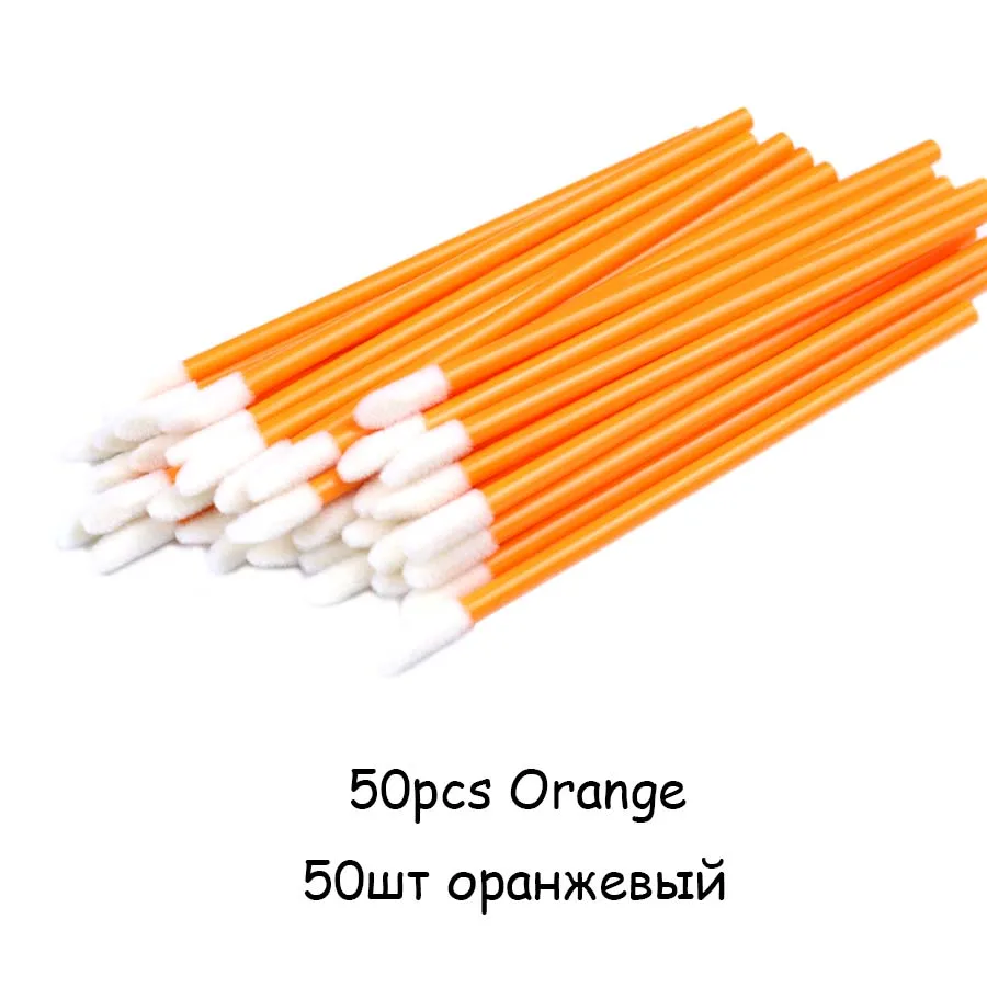50pcs Orange Одноразовые кисточки для губ кисти 50 шт. щетка для очистки ресниц Инструменты для удаления макияжа губная помада губная палочка-аппликатор для блеска инструмент кисть для губ - Цвет: 50pcs Orange
