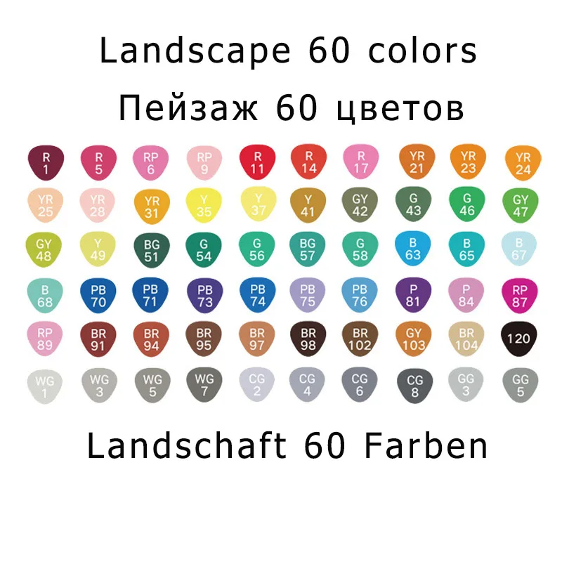 landscape 60 colore Маркеры Ручка Комплект 40/60/80/168 Цвет анимация маркер для рисования с двумя головками рисунок художественная кисть ручки на спиртовой основе с 6 подарки - Цвет: landscape 60 colore