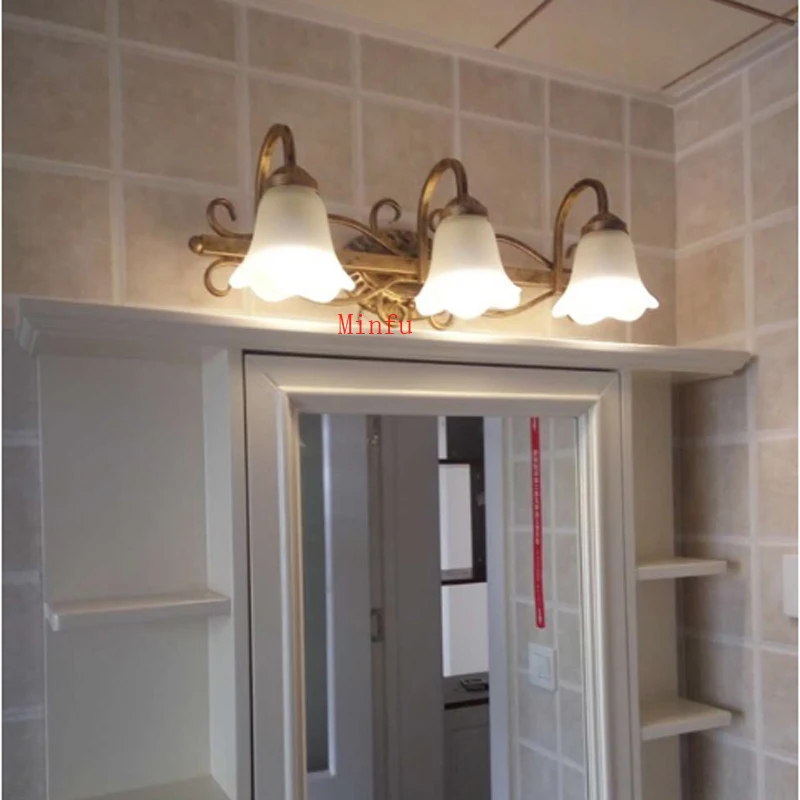 Гладить Стекло бра ванная комната, зеркало, лампа Туалетная комната restroom светодиодный водонепроницаемый суета легкий макияж комната спальня комод бра настенный брас антикварная бронза детская спальня с лампой