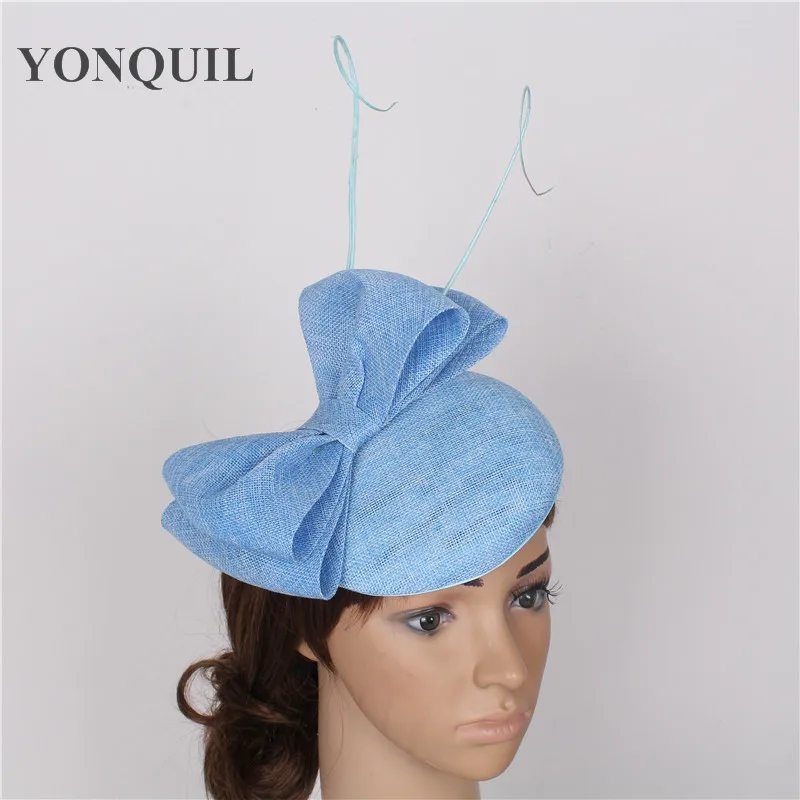 light blue Леди бантом украшают шляпу имитация льняной чародей основа Имитация перо страуса элегантный для женщин millinery аксессуары для волос повязка на голову - Цвет: light blue