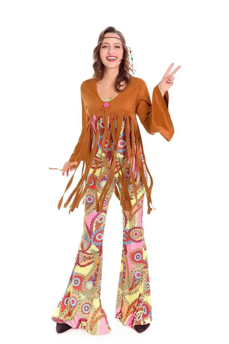 60s 70 Woodstock костюм Хиппи диско Ретро музыка Фэнтези Вечерние наряды на Хэллоуин