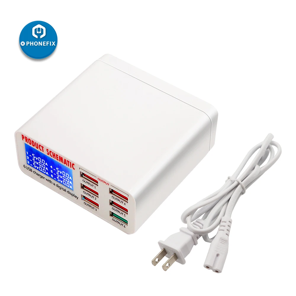 PHONEFIX 6 Порты и разъёмы usb-зарядное устройство для iPhone ремонт порт для зарядки через 40 Вт USB зарядка умная, быстрая зарядная станция с Smart Digital Дисплей