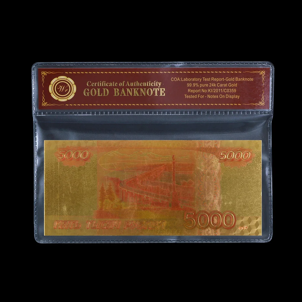 Цветная Золотая Банкнота с рамкой COA новая модель 5000 копии денег США русская
