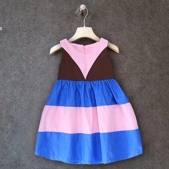 Summer Children Girls V-Neck Sundress Sleeveless Splice High Waist Pleated Dress | Детская одежда и обувь