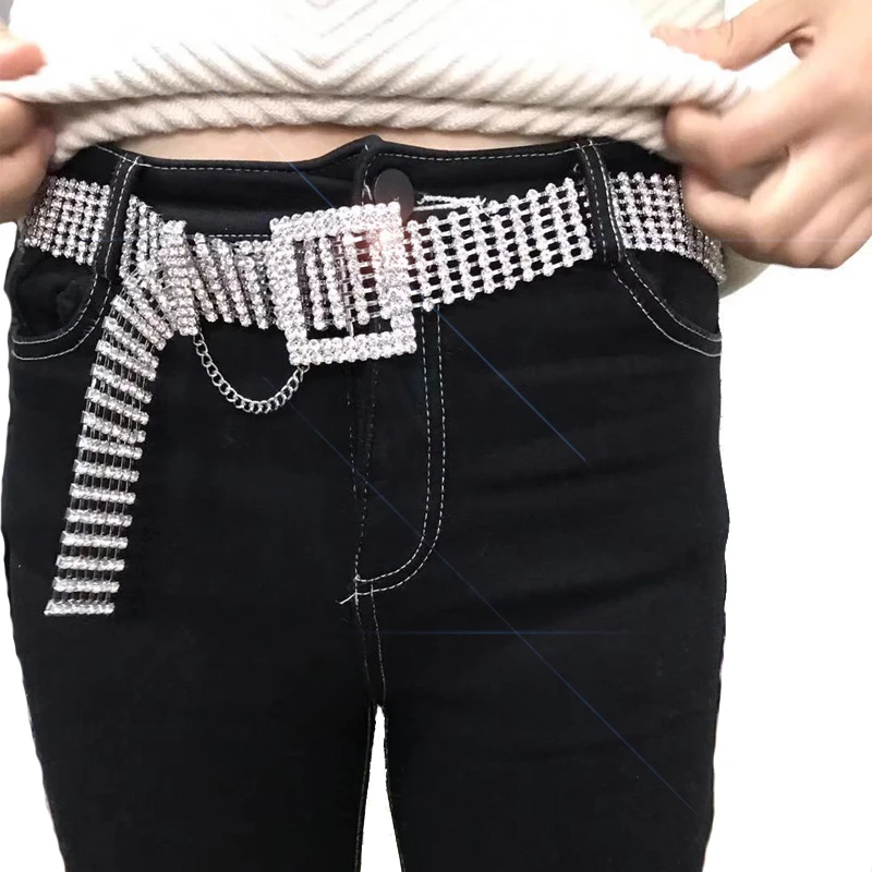 Женский пояс с кисточками и цепочкой Роскошный Серебристый со стразами