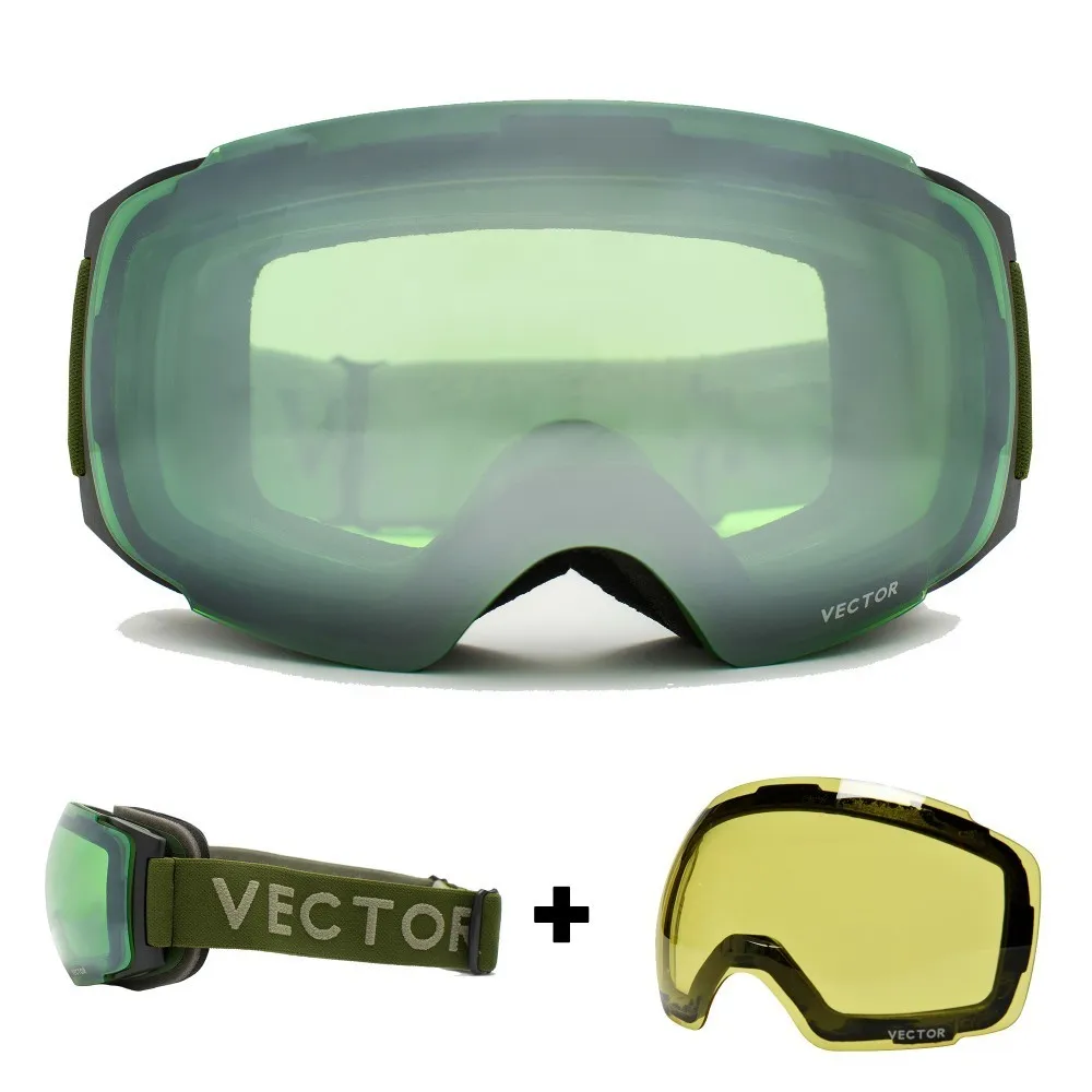 Army Green OTG мужские лыжные очки для сноуборда легкие Сменные магниты в оправе и линзах без снятия сферические противотуманные снежные очки - Цвет: Army Green