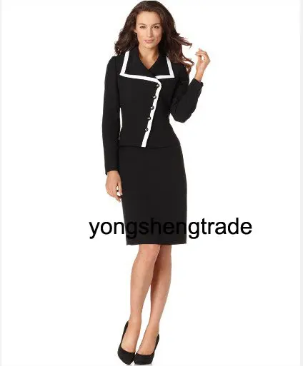 Черный Костюм Женщин Новых Прибытия Костюмы Асимметричный Кнопку Пиджак и Юбка