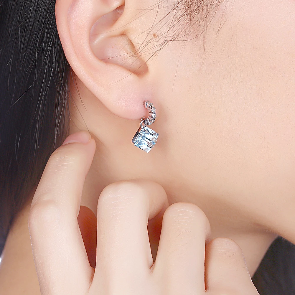 INALIS S925 LEKANI Crystals from Swarovski Blue Square Crystal Drop Earrings for Women Girls Gift Fine Jewelry Fashion Party NEW | Украшения