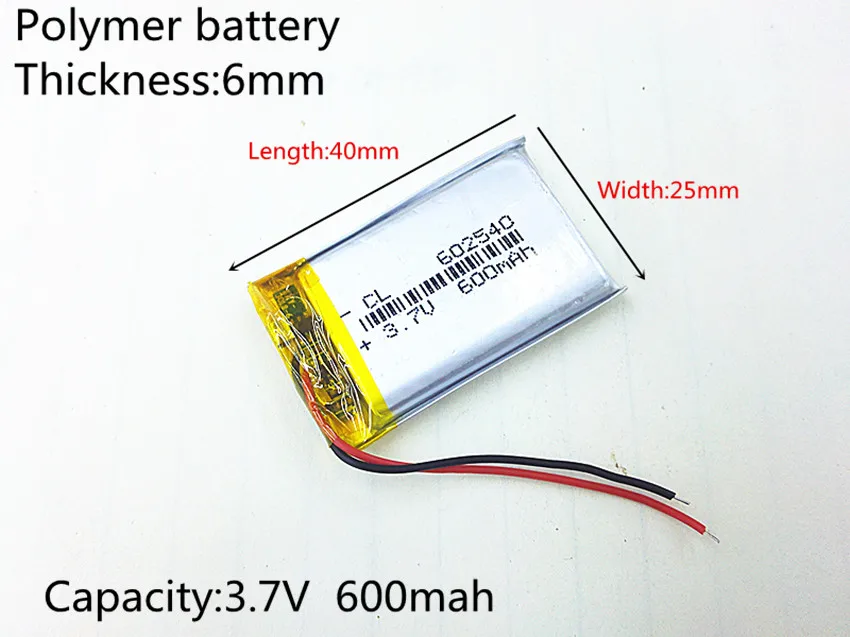 Li po 3 7 В 600 мАч [602540] полимерный литий ионный аккумулятор для записи DVR MP3 MP4 игрушки