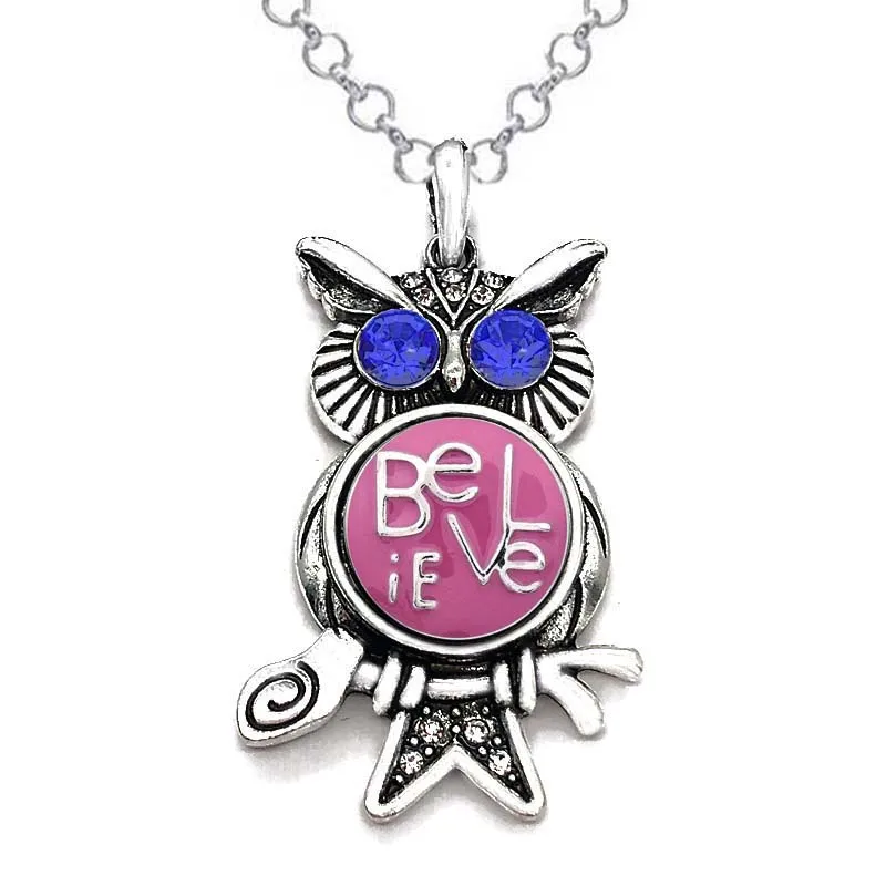 

Interchangeable Owl Ginger 262 Snap Button Pendant Necklace Jewelry Fit 18mm Snap Button Charm jewelry For Women Gift