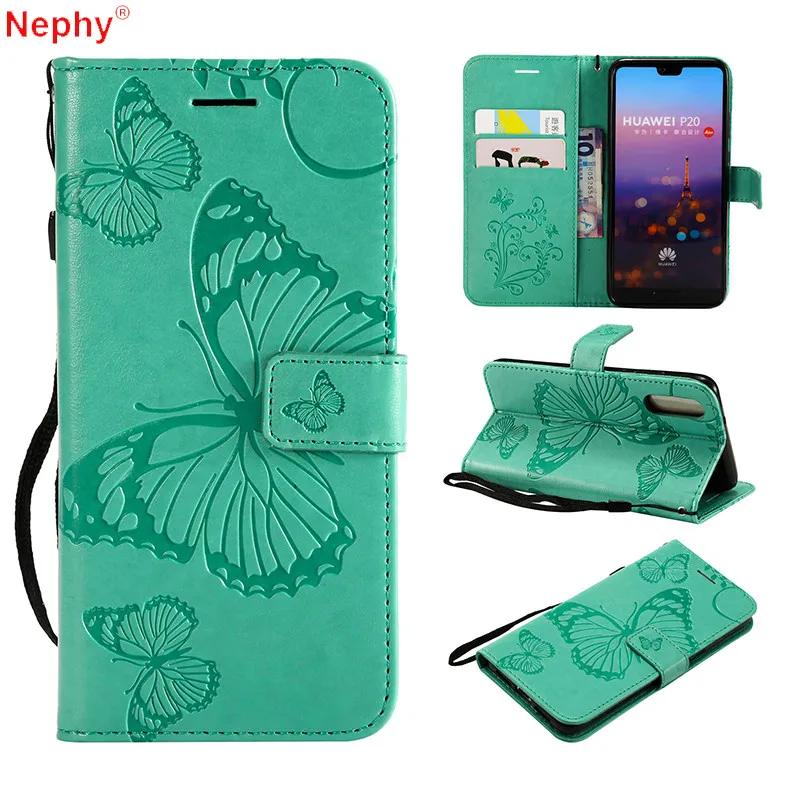 Кожаный чехол книжка с бабочками для huawei P8 P9 P10 P20 Lite Mate 8 9 10 Y6 II Y7 Y8 Pro honor enjoy 7S 2016 2017