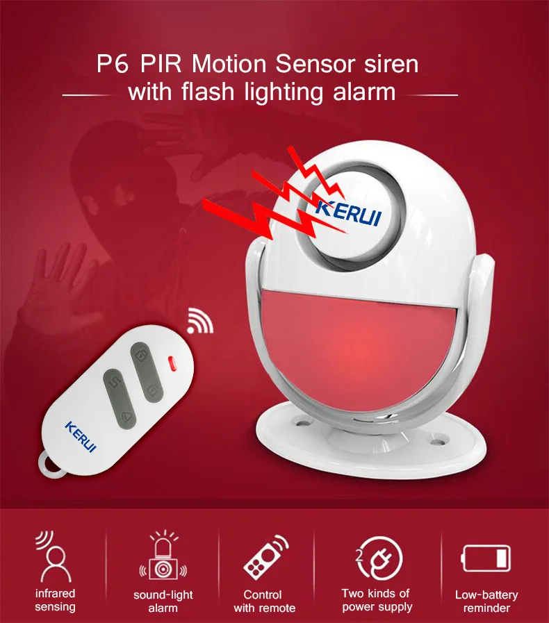 KERUI P6 приветственный сигнал тревоги, беспроводная защита безопасности, инфракрасный ИК датчик движения, дверной звонок, дверной звонок+ пульт дистанционного управления