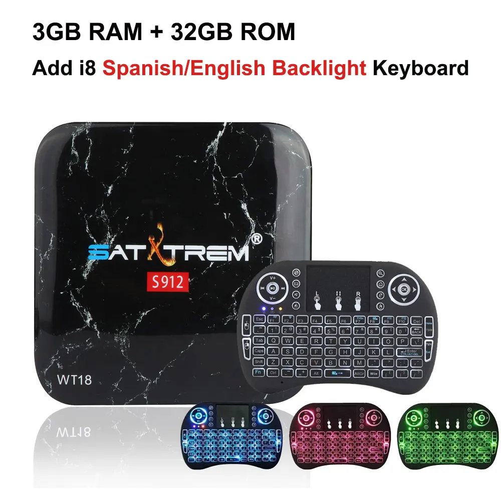 SATXTREM WT18 ТВ-приставка Amlogic S912 3 ГБ 32 ГБ Восьмиядерный Android 7,1 OS BT 4,1 4K двойной WiFi мини-ПК медиаплеер смарт-приставка - Цвет: Add i8BL Es Backlit